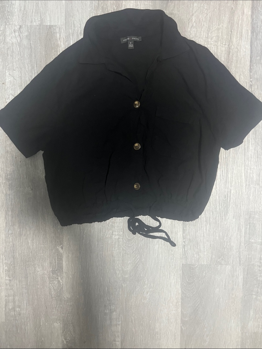 Moa Moa Black Short-Sleeve Button Drawstring Jacket